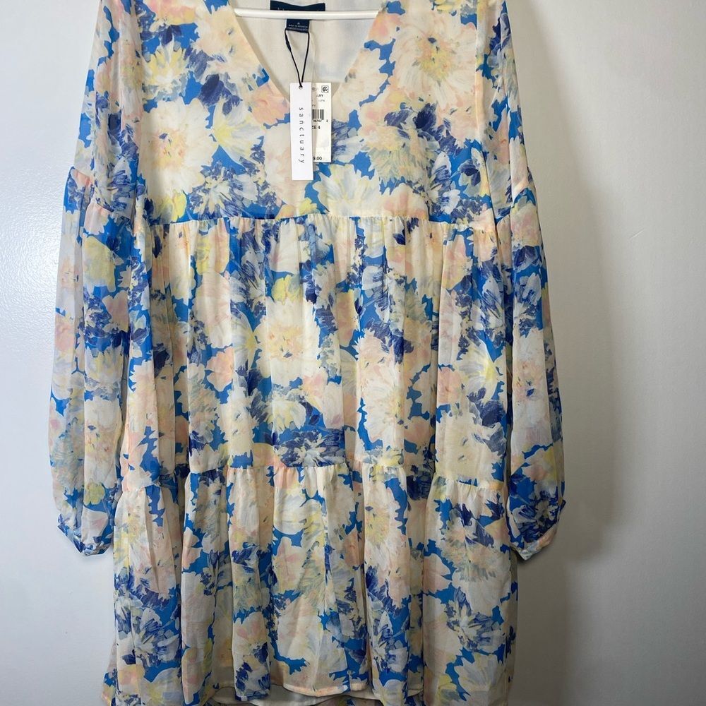 Sanctuary Blue and Cream Floral Oversized Babydoll Dress - Picture 5 of 5